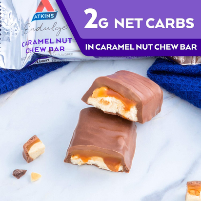 Endulge Caramel Nut Chew Bar, Dessert Favorite, 1G Sugar, Good Source of Fiber, 5 Count - Premium Supplements