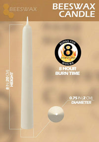 8" Beeswax Taper Candles - 8 Hour Burn Time - White Beeswax Candles - 4 Pack - Premium Supplements