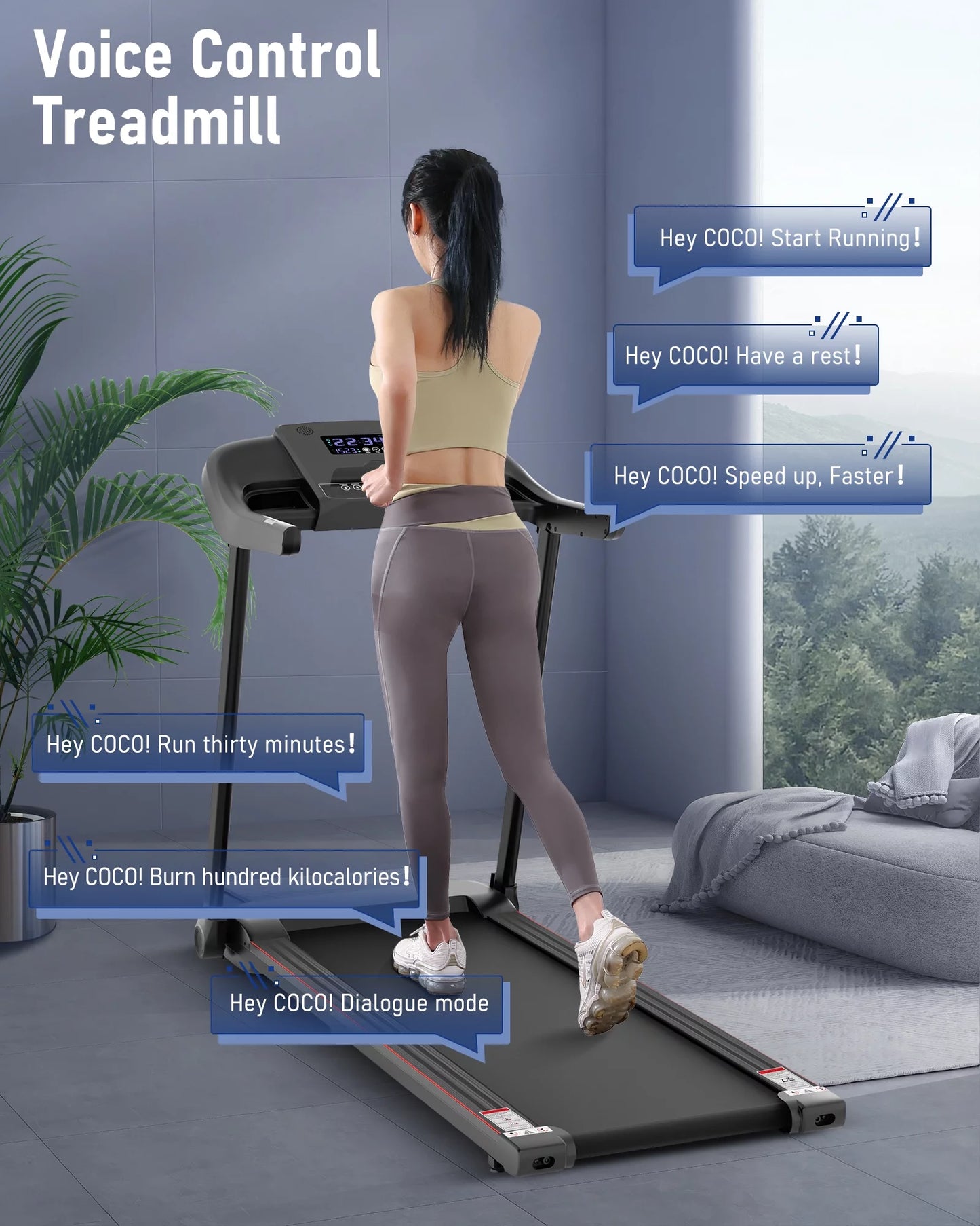 Treadmill Folding Electric Treadmill Bluetooth Voice Control Exercise Treadmill for Home Office Speed Range of 0.5 to 7.5 Mph - Premium Supplements