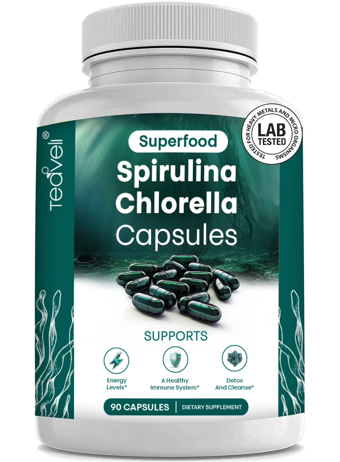 Organic Spirulina and Chlorella Capsules ?Organic Chlorophyll & Blue Green Algae to Support Powerful Detox, Energy & a Healthy Immune System? 3X More Chlorella Spirulina Powder / Serving ? 90 Pills - Premium Supplements