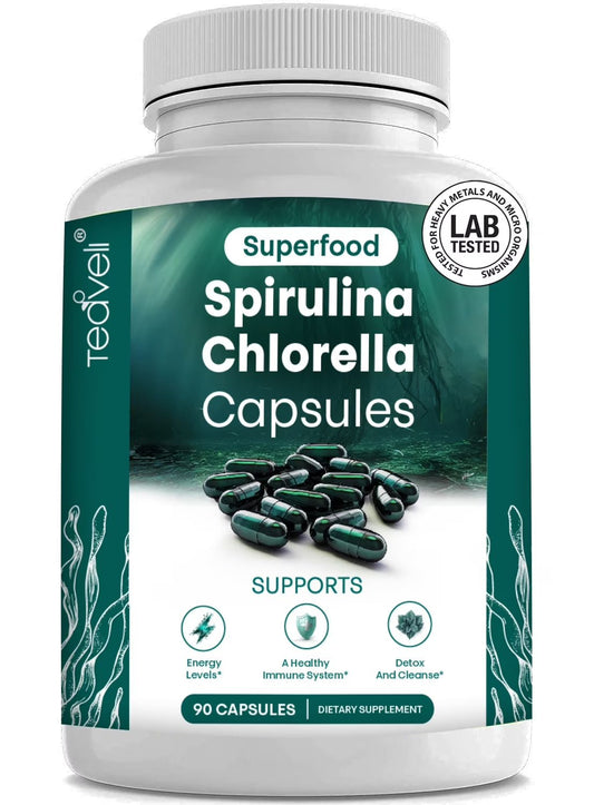 Organic Spirulina and Chlorella Capsules ?Organic Chlorophyll & Blue Green Algae to Support Powerful Detox, Energy & a Healthy Immune System? 3X More Chlorella Spirulina Powder / Serving ? 90 Pills - Premium Supplements