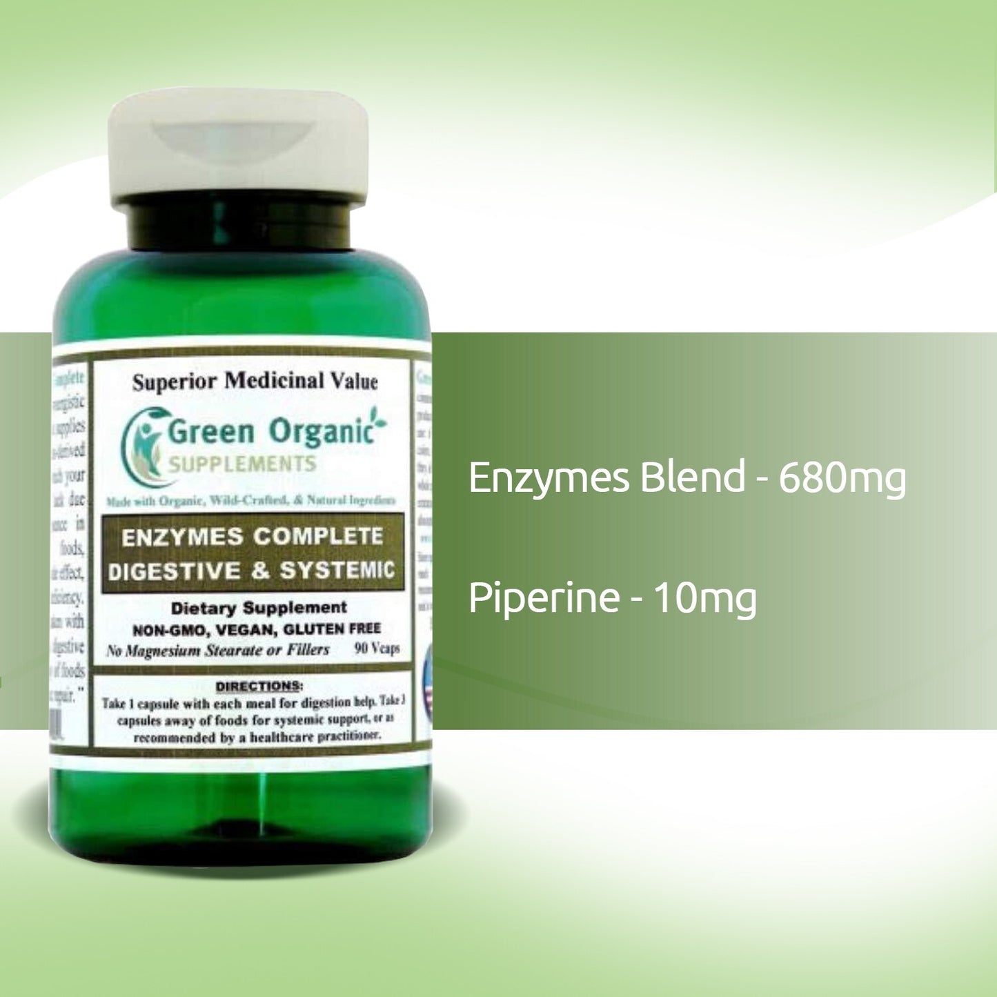 Green Organic Supplements Enzymes Complete, Digestive & Systemic - Premium Supplements