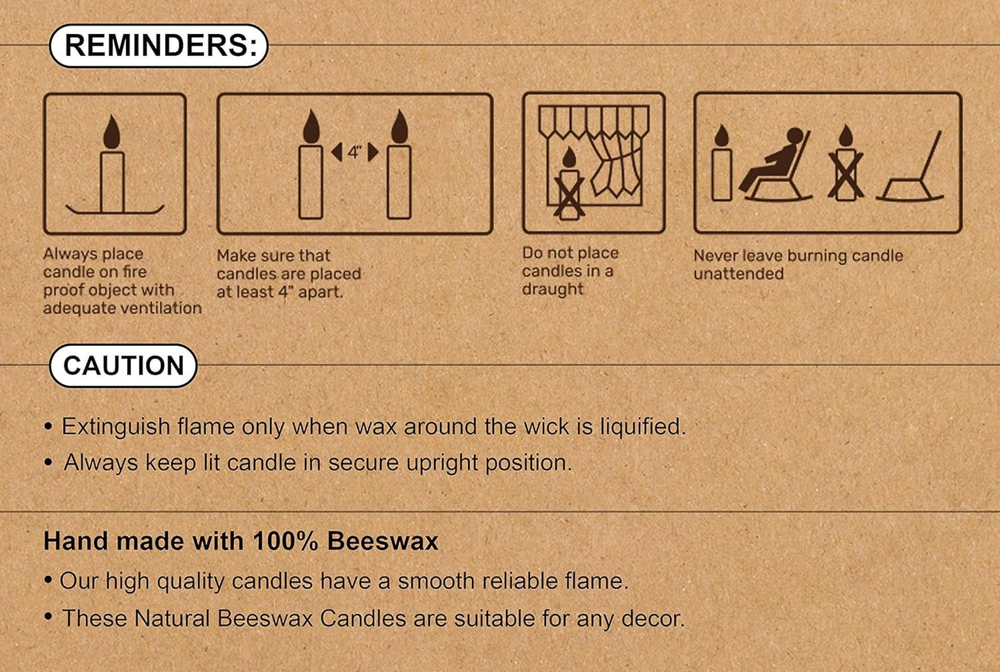 8" Beeswax Taper Candles - 8 Hour Burn Time - White Beeswax Candles - 4 Pack - Premium Supplements