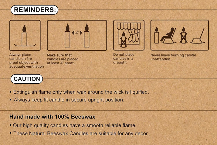8" Beeswax Taper Candles - 8 Hour Burn Time - White Beeswax Candles - 4 Pack - Premium Supplements