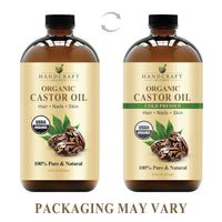 Cold - Pressed Organic Castor Oil in Glass Bottle - 16 Fl Oz - 100% Pure and Natural - Premium Grade Carrier Oil for Hair Growth, Eyelashes and Eyebrows - Hair and Body - Premium Supplements