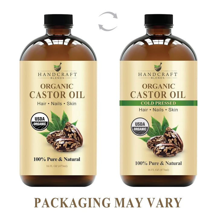 Cold - Pressed Organic Castor Oil in Glass Bottle - 16 Fl Oz - 100% Pure and Natural - Premium Grade Carrier Oil for Hair Growth, Eyelashes and Eyebrows - Hair and Body - Premium Supplements