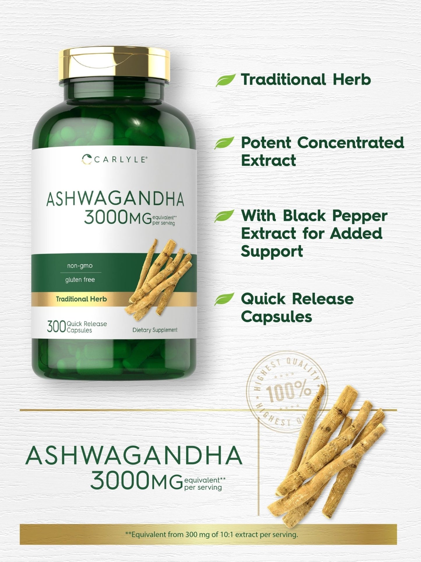 Ashwagandha Capsules | 3000Mg Supplement | 300 Pills | Non - Gmo, Gluten Free | by - Premium Supplements
