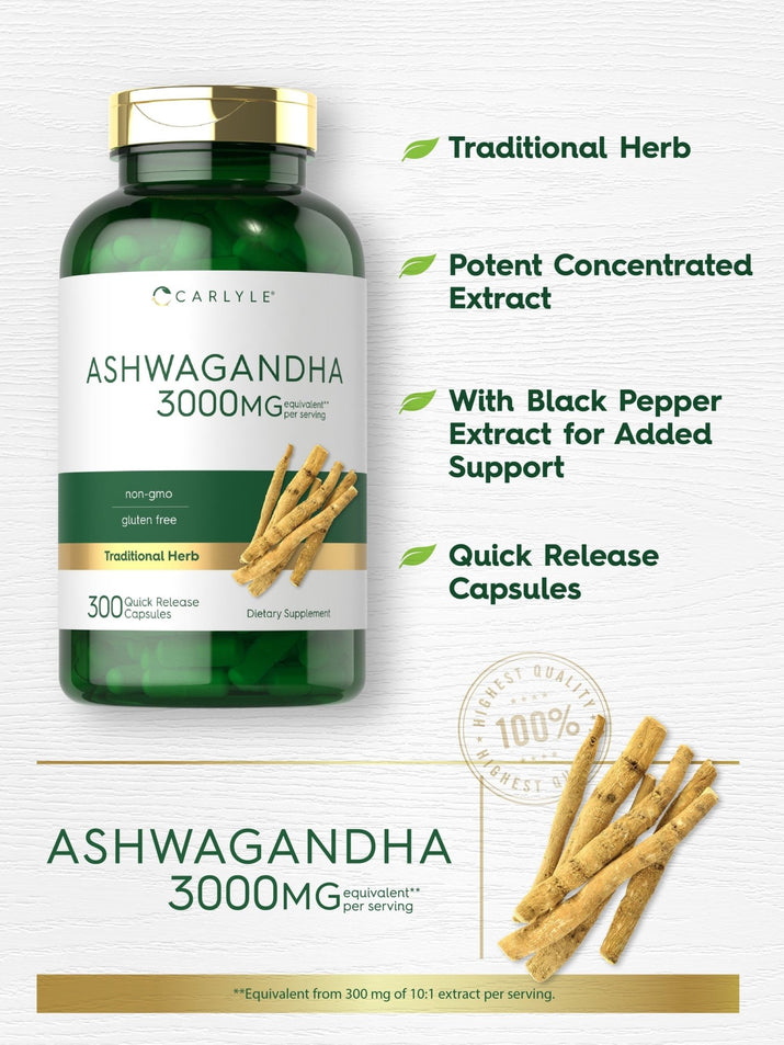 Ashwagandha Capsules | 3000Mg Supplement | 300 Pills | Non - Gmo, Gluten Free | by - Premium Supplements