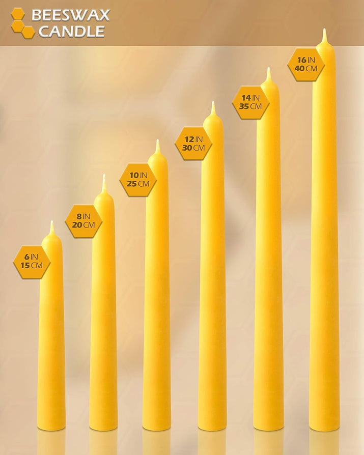 16" Beeswax Taper Candles - 16 Hour Burn Time - Yellow Beeswax Candles - 4 Pack - Premium Supplements