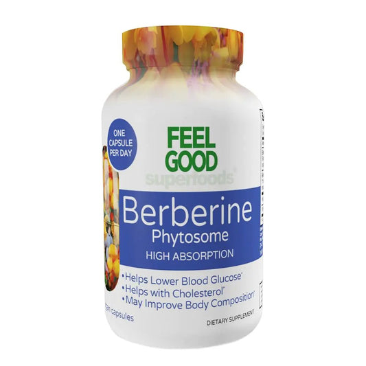 FeelGood Superfoods Berberine Phytosome - Physician Formulated - Herbal Supplement to Support Body Composition & Healthy Metabolism - Includes Vitamins C & D - 60 Capsules - Premium Supplements