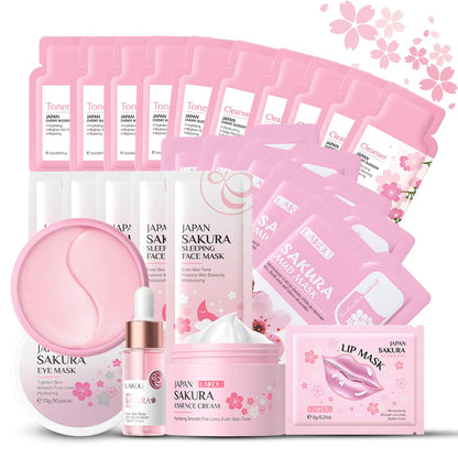Skincare Set for Teenage Girls Japan - Sakura Skin Care Products Set Skin Care Sets & Kits Cleanser Toner Serum Cream Sleep MaskEye MaskMud MaskLip Mask Beauty Products Daily Face Care 24PCS - Premium Supplements