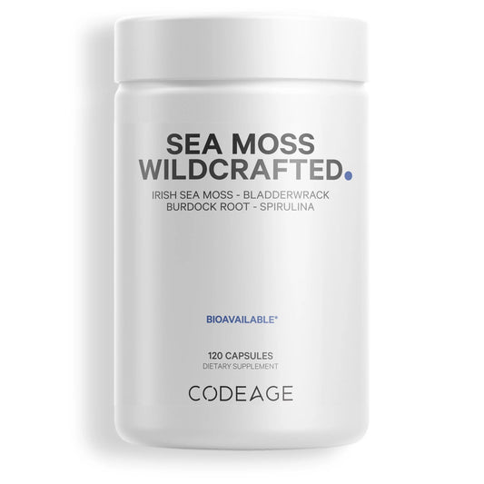 Raw Wildcrafted Irish Sea Moss, Bladderwrack, Burdock Root, Spirulina & Bioperine® Pepper, 120 Ct