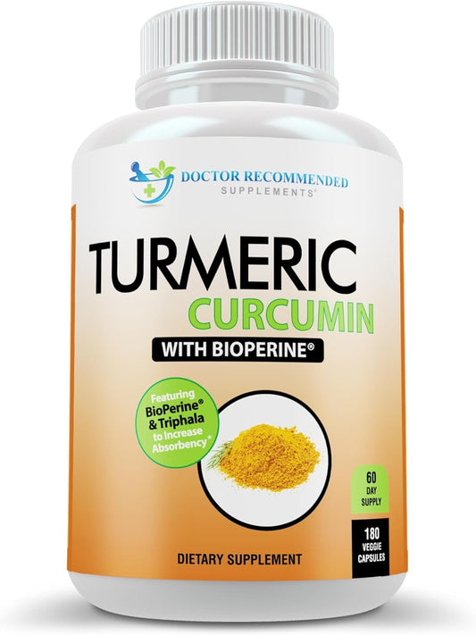 Turmeric Curcumin Supplement - 2250Mg/D - Veggie Caps - 95% Curcuminoids with Black Pepper Extract (Bioperine) - 750Mg Capsules - 100% Organic - Most Powerful Turmeric (180 Count) - Premium Supplements
