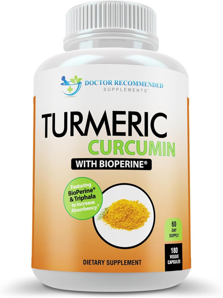 Turmeric Curcumin Supplement - 2250Mg/D - Veggie Caps - 95% Curcuminoids with Black Pepper Extract (Bioperine) - 750Mg Capsules - 100% Organic - Most Powerful Turmeric (180 Count) - Premium Supplements