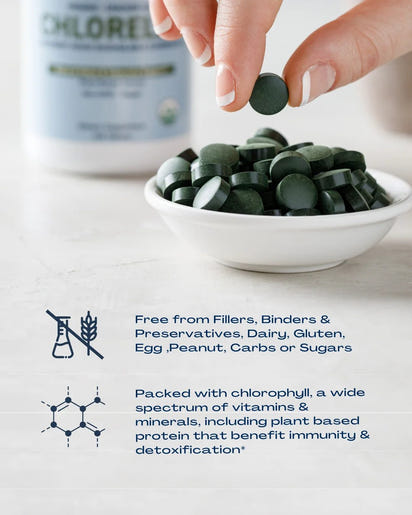 Organic Chlorella Tablets, Non - Gmo, No Additives or Fillers, 120 Count - Premium Supplements