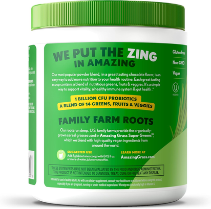 Greens Superfood Powder: Greens Powder with Digestive Enzymes & Probiotics, Organic Spirulina, Chlorella, and Beet Root Powder, Chocolate, 30 Servings - Premium Supplements