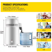Pure Water Distiller 750W Fully Upgraded with Handle 1.1 Gal. /4L BPA Free Container Perfect for Home Use White - Premium Supplements