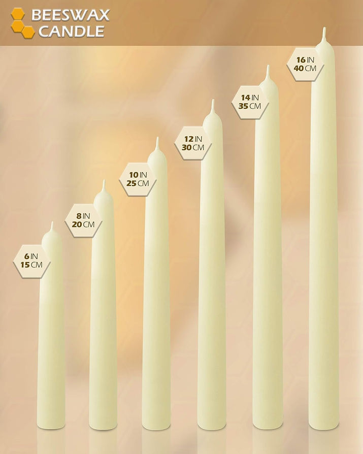 8" Beeswax Taper Candles - 8 Hour Burn Time - White Beeswax Candles - 4 Pack - Premium Supplements