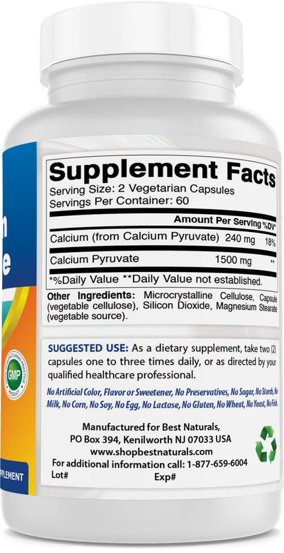 2 Pack Calcium Pyruvate 750 Mg 120 Capsules - Premium Supplements