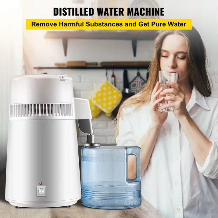 Pure Water Distiller 750W Fully Upgraded with Handle 1.1 Gal. /4L BPA Free Container Perfect for Home Use White - Premium Supplements