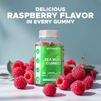 Irish Sea Moss Gummies - 3000 Mg - 60 Vegan Gummies - Made with Bladderwrack & Burdock Root - Seamoss Supplement for Thyroid, Energy, Immune Support - Premium Supplements