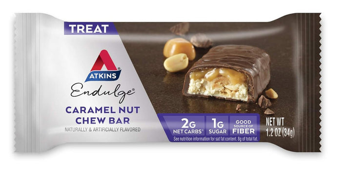 Endulge Caramel Nut Chew Bar, Dessert Favorite, 1G Sugar, Good Source of Fiber, 5 Count - Premium Supplements