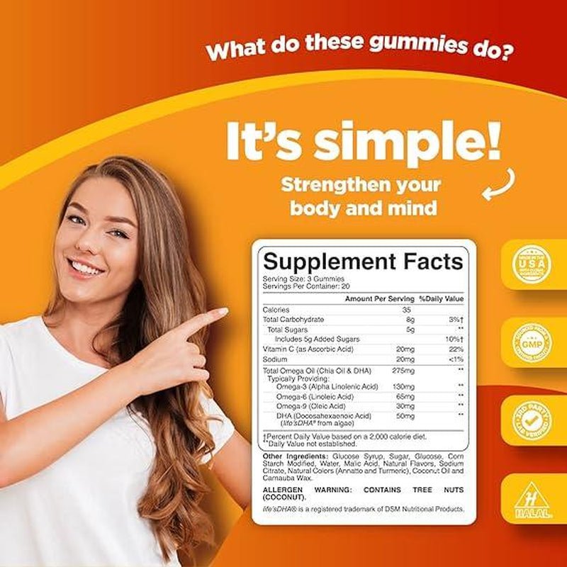 DHA Omega 3 - 6 - 9 Gummies for Adults - Premium Supplements