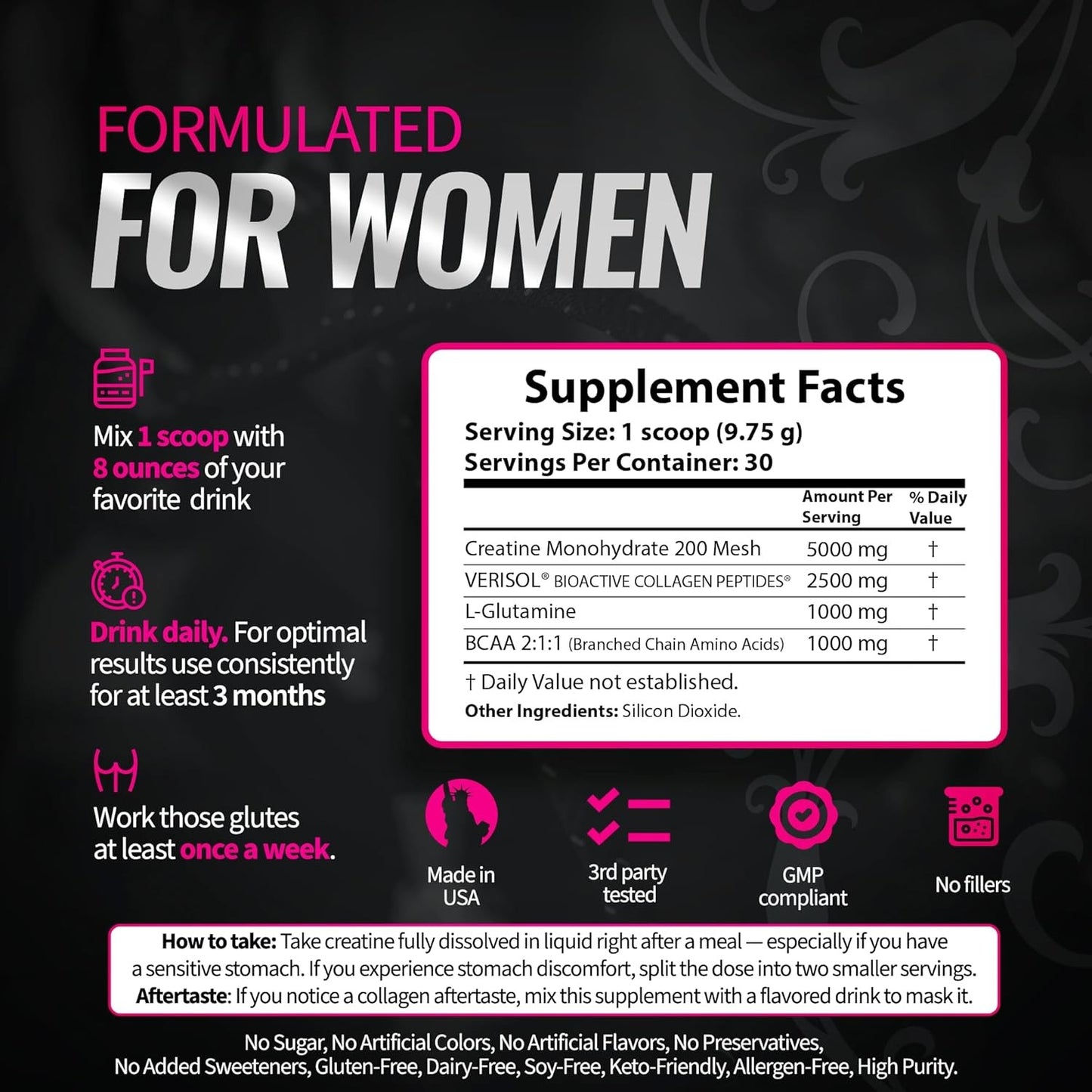 Creatine for Women - Booty Builder Supplement with Collagen & BCAA - Supports Gl