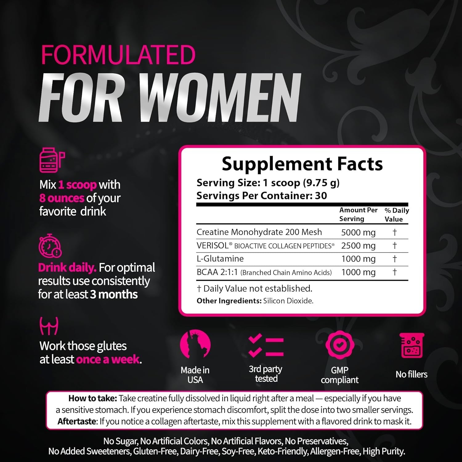 Creatine for Women - Booty Builder Supplement with Collagen & BCAA - Supports Gl