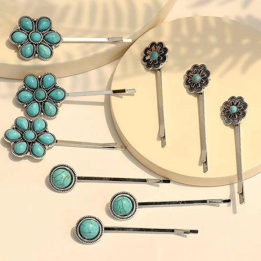 9PCS Vintage Turquoise Hair Pins for Women Girls Boho Retro Bobby Pins Decorative Hair Clips Styling Tools Hair Accessories for Women - Premium Supplements