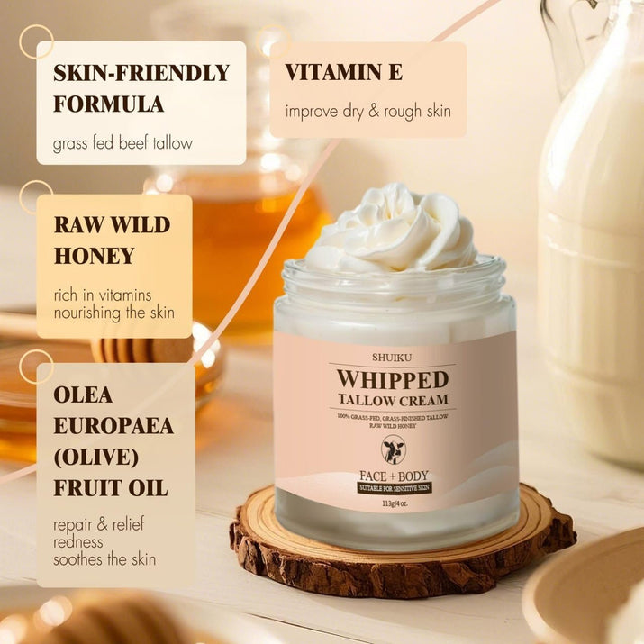 Whipped Beef Tallow for Skin Organic Grass Fed Beef Tallow and Honey Moisturizer - Premium Supplements