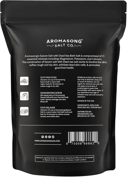 Epsom Salt with Dead Sea Salt for Soaking - Bulk 5 Lb - 100% Pure Bath Salt, Foot & Muscle Soak - Premium Supplements