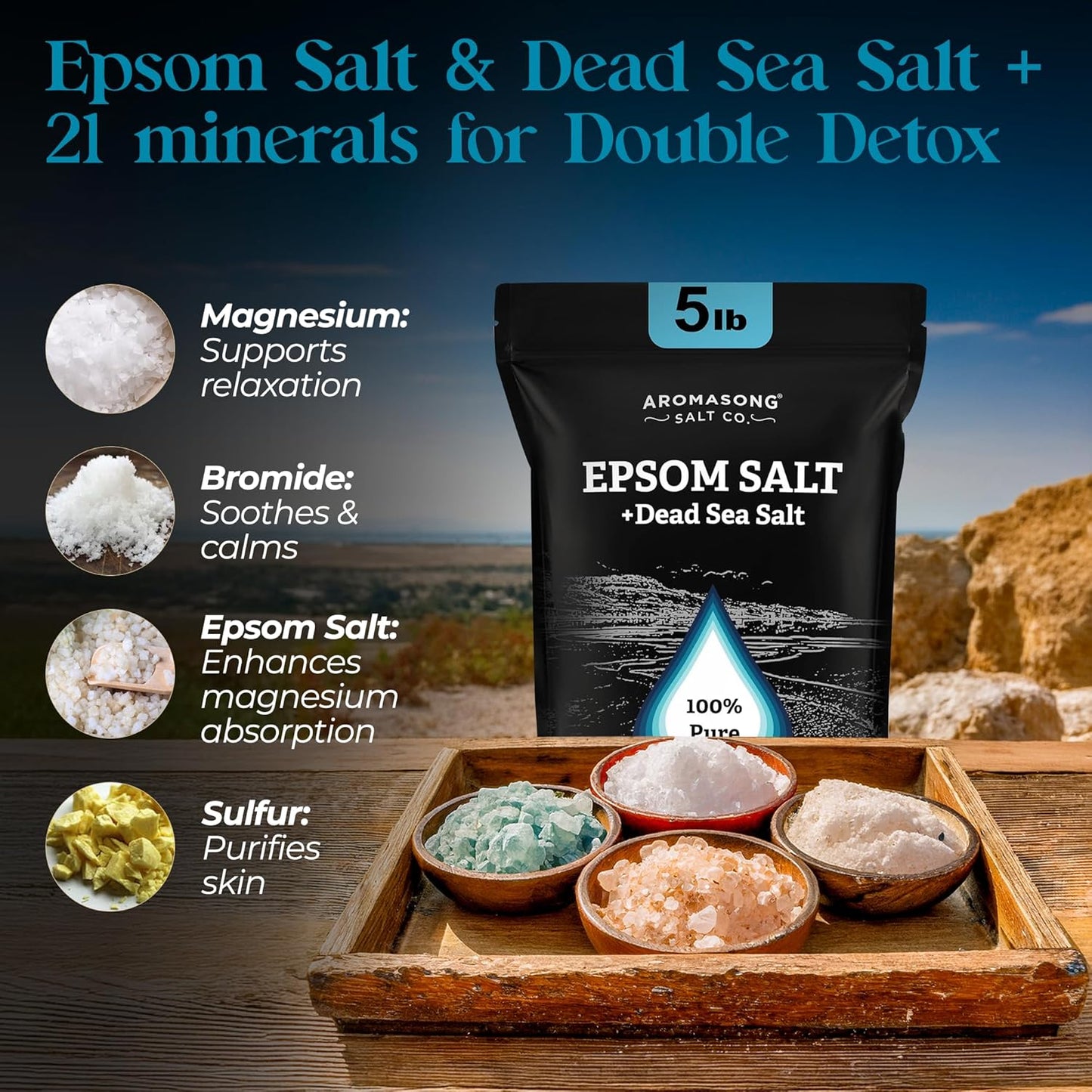 Epsom Salt with Dead Sea Salt for Soaking - Bulk 5 Lb - 100% Pure Bath Salt, Foot & Muscle Soak - Premium Supplements