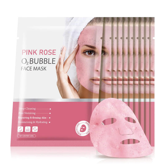 GUOYAOLIFU 10 Sheets O2 Bubble Face Masks Skincare Pink Rose Bubble Sheet Facial Masks for Women Skin Care Foaming Face Sheet Mask Cleaner Foaming Purifying Facial Mask for Spa - Premium Supplements