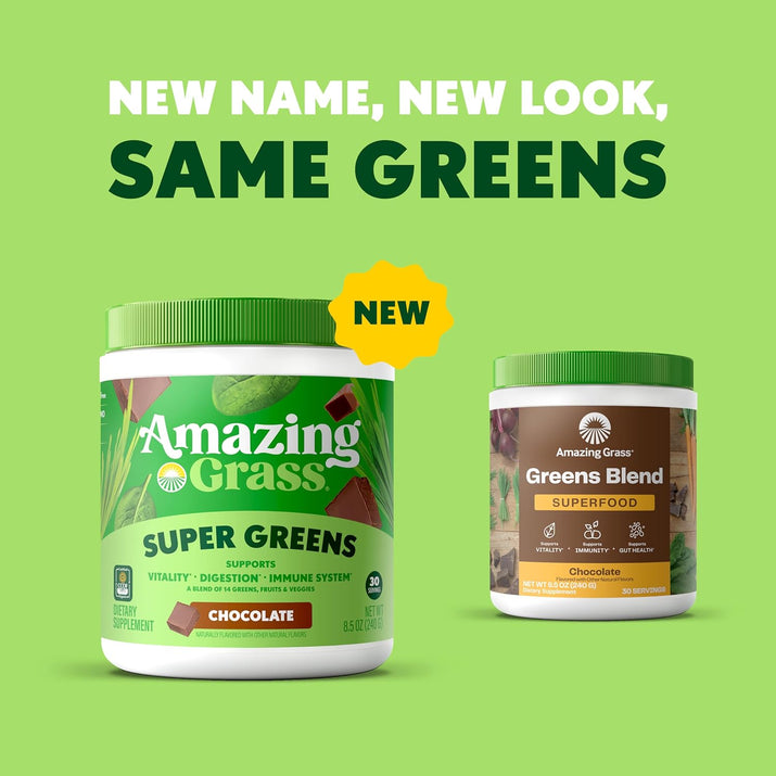 Greens Superfood Powder: Greens Powder with Digestive Enzymes & Probiotics, Organic Spirulina, Chlorella, and Beet Root Powder, Chocolate, 30 Servings - Premium Supplements