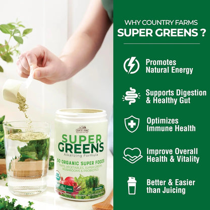 Super Greens Natural Flavor, 50 Organic Super Foods, USDA Organic Drink Mix, Fruits, Vegetables, Super Greens, Mushrooms & Probiotics, Supports Energy, 60 Servings, 31.8 Oz