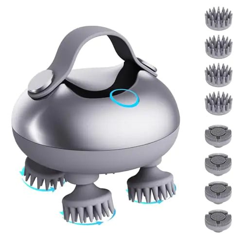ZNNFEMAI Electric Scalp Massager Hair Growth IPX7 Waterproof Rechargeable Head Massager Scalp Stress Relax Portable Handheld Hair Scalp Massager with 8 Removable Massage Claws(Silver) - Premium Supplements