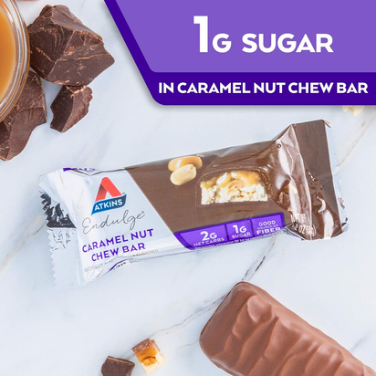 Endulge Caramel Nut Chew Bar, Dessert Favorite, 1G Sugar, Good Source of Fiber, 5 Count - Premium Supplements
