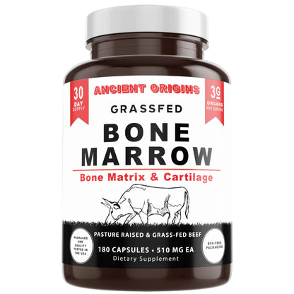 Ancient Origins Grass Fed Bone Marrow Supplement 3060mg Skin Oral Health and Joint Support Supplement Promotes Whole - Body Wellness Non GMO Whole Bone Extract 180 Capsules - Premium Supplements