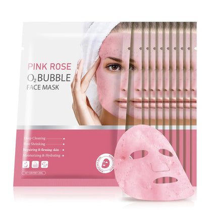 GUOYAOLIFU 10 Sheets O2 Bubble Face Masks Skincare Pink Rose Bubble Sheet Facial Masks for Women Skin Care Foaming Face Sheet Mask Cleaner Foaming Purifying Facial Mask for Spa - Premium Supplements