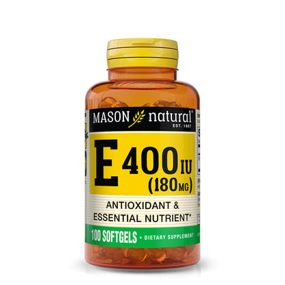 MASON NATURAL Vitamin E 180 mg (400 IU) - Antioxidant and Essential Nutrient Healthy Immune System Skin and Eyes Whole Body Supplement 100 Softgels - Premium Supplements