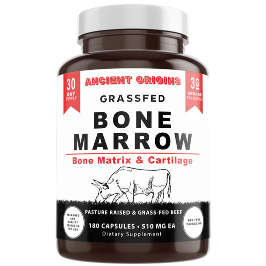 Ancient Origins Grass Fed Bone Marrow Supplement 3060mg Skin Oral Health and Joint Support Supplement Promotes Whole - Body Wellness Non GMO Whole Bone Extract 180 Capsules - Premium Supplements