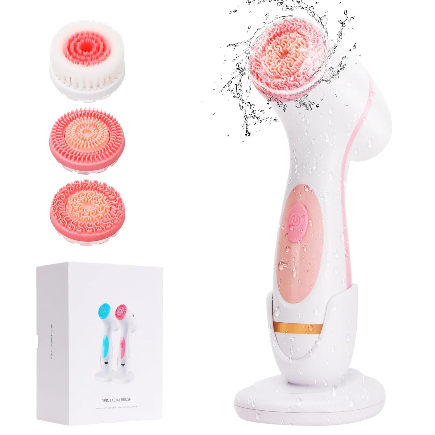 SINLOOG Facial Cleansing Brush 3 in 1 Electric Facial Cleansing Brush with 3 Brush Heads for Women/Men Waterproof Rechargeable Face Brushes for Dry Oily Sensitive Skin (Pink) - Premium Supplements