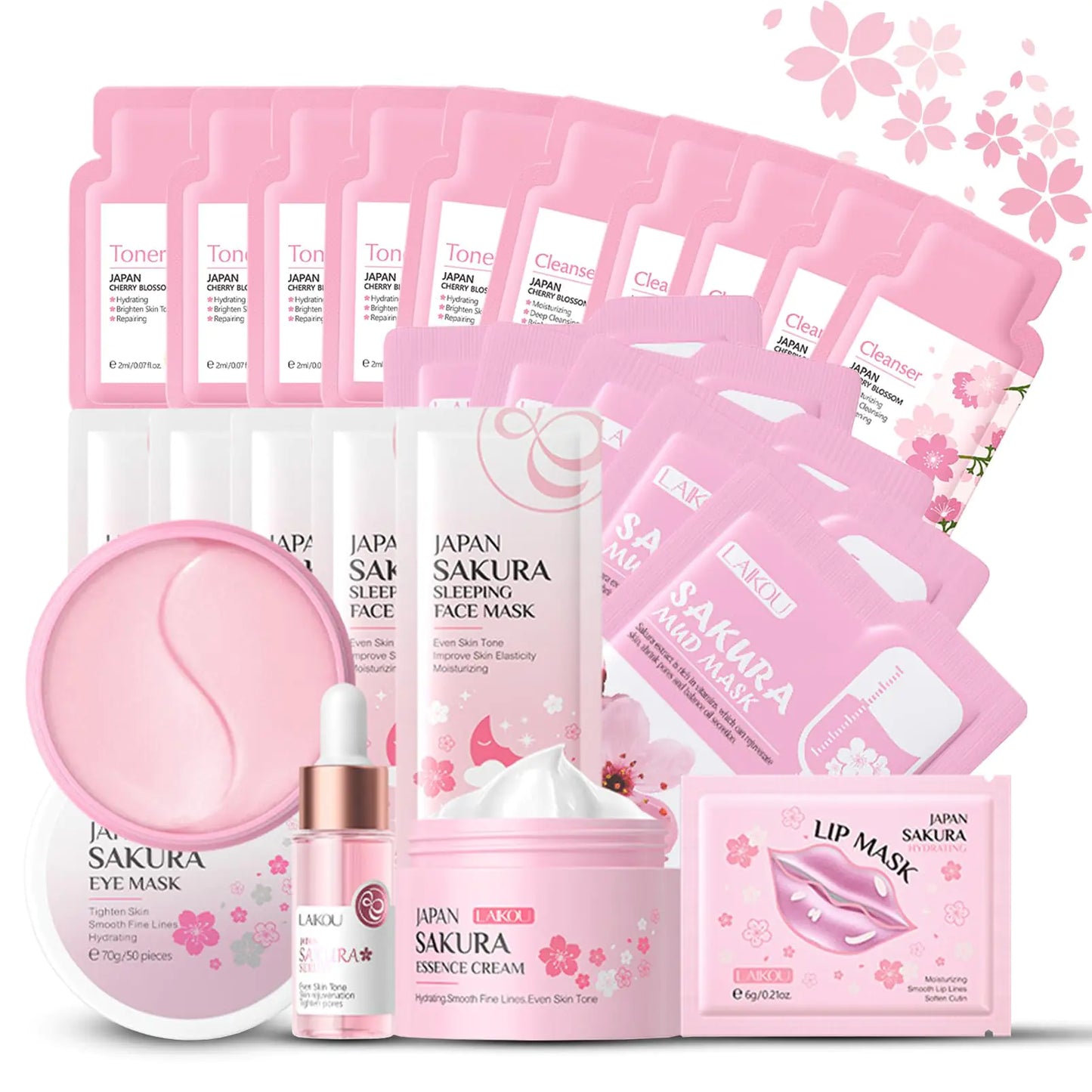 Skincare Set for Teenage Girls Japan - Sakura Skin Care Products Set Skin Care Sets & Kits Cleanser Toner Serum Cream Sleep MaskEye MaskMud MaskLip Mask Beauty Products Daily Face Care 24PCS - Premium Supplements