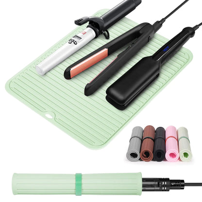 Quccefods Large Heat Resistant Silicone Mat for Hair Styling Tools - Portable Cover for Curling Irons Flat Irons and Hair Straighteners - Premium Supplements