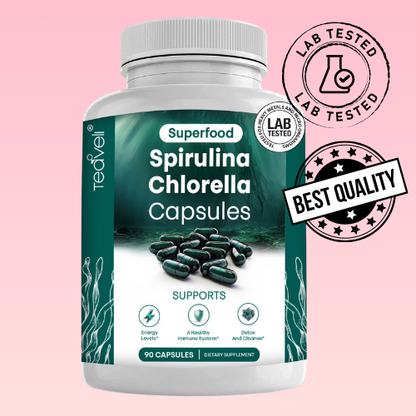 Organic Spirulina & Chlorella Capsules – Chlorophyll-Rich Blue-Green Algae | Detox, Energy, Immune Support | 3X Potency Formula | 90 Vegan Pills