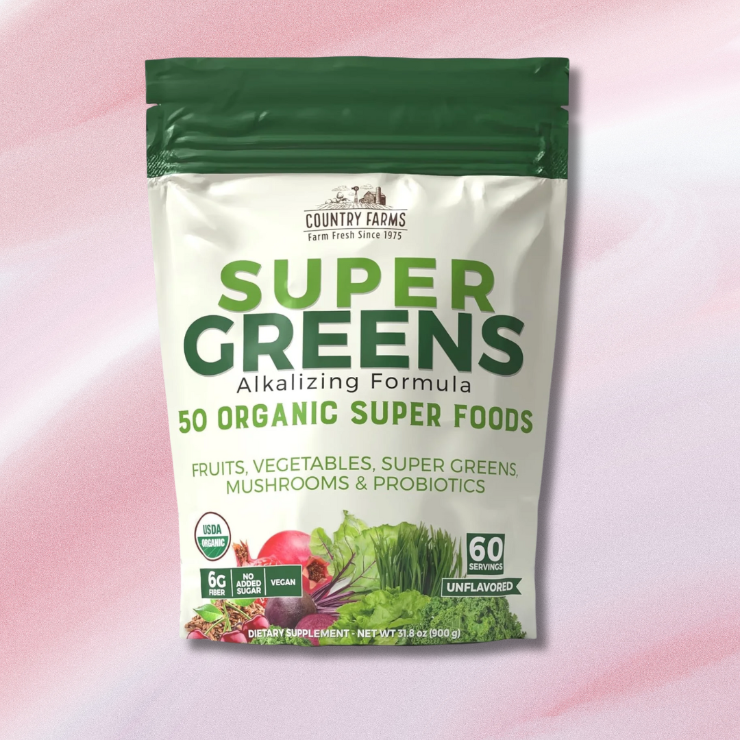 Super Greens Natural Flavor – USDA Organic Drink Mix • 50 Superfoods • Fruits, Vegetables, Mushrooms & Probiotics (60 Servings)