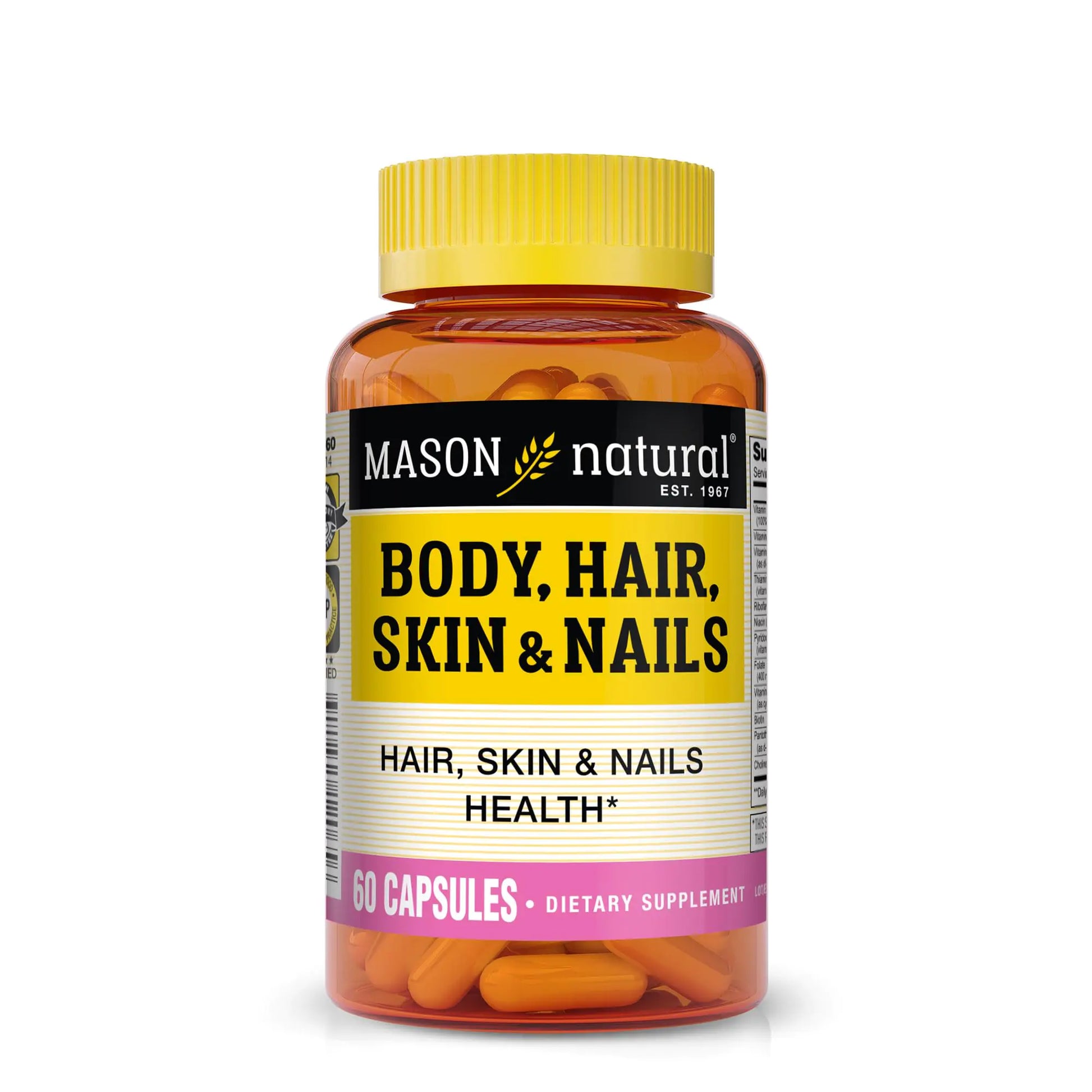 MASON NATURAL Body Hair Skin & Nails with Vitamins A E C and Biotin - Healthy Hair Skin and Nails Premium Beauty Supplement 60 Capsules - Premium Supplements