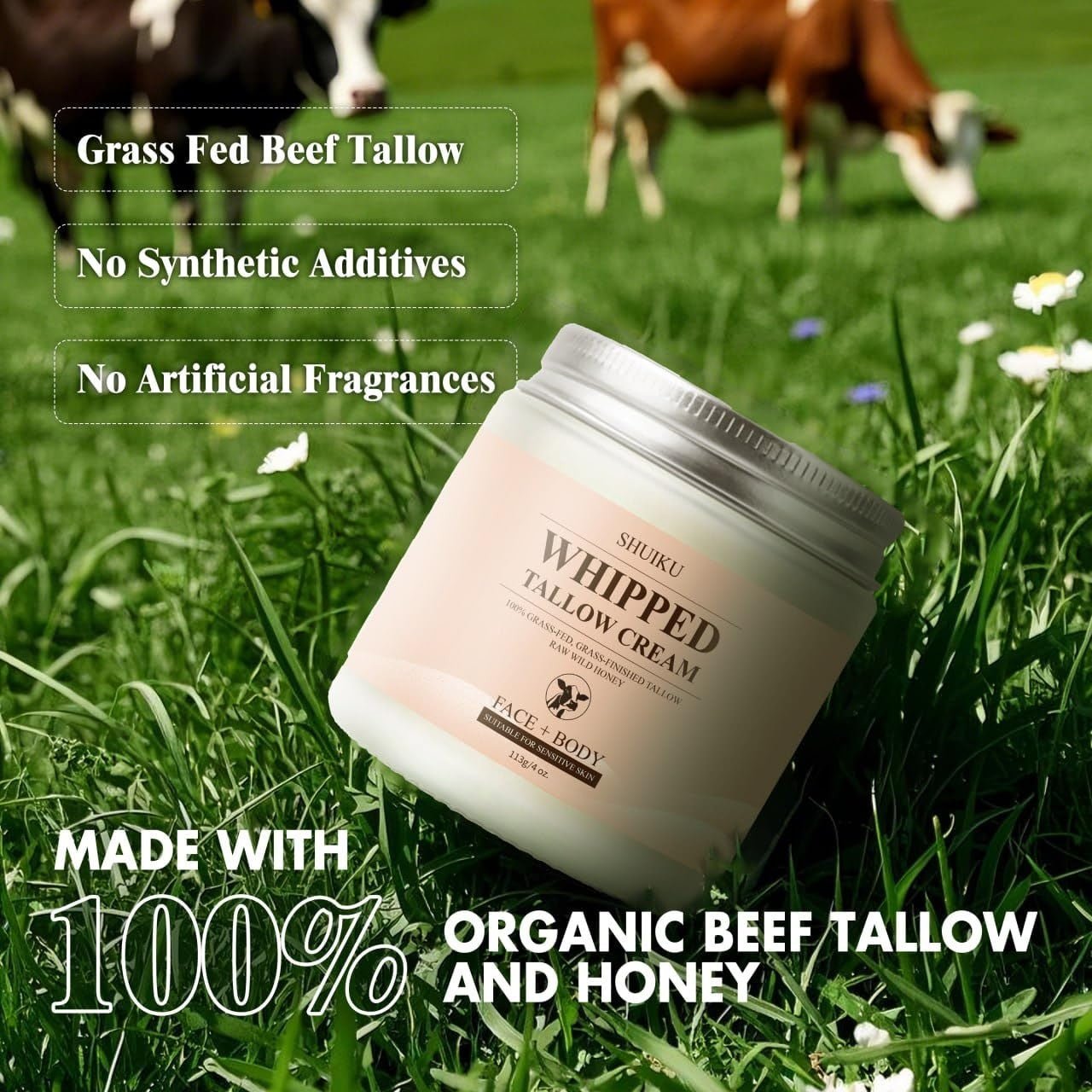 Whipped Beef Tallow for Skin Organic Grass Fed Beef Tallow and Honey Moisturizer - Premium Supplements