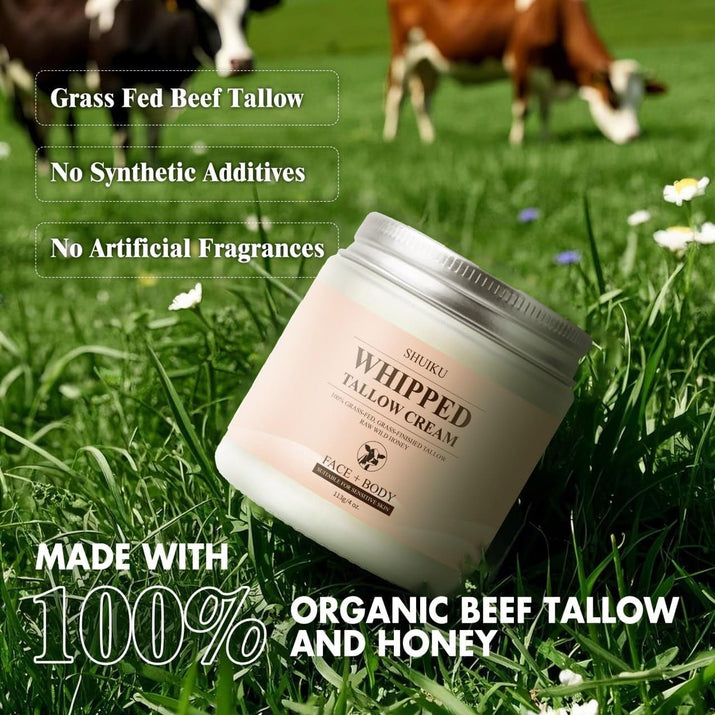 Whipped Beef Tallow for Skin Organic Grass Fed Beef Tallow and Honey Moisturizer - Premium Supplements